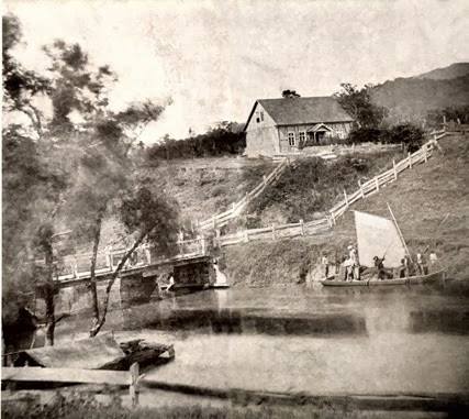 Blumenau/SC - Ponte antiga sobre Ribeirão Garcia por volta 1860